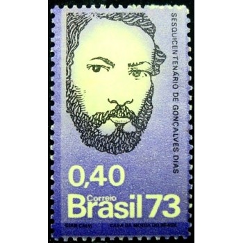 Imagem do selo postal do Brasil de 1973 Gonçalves Dias M anunciado