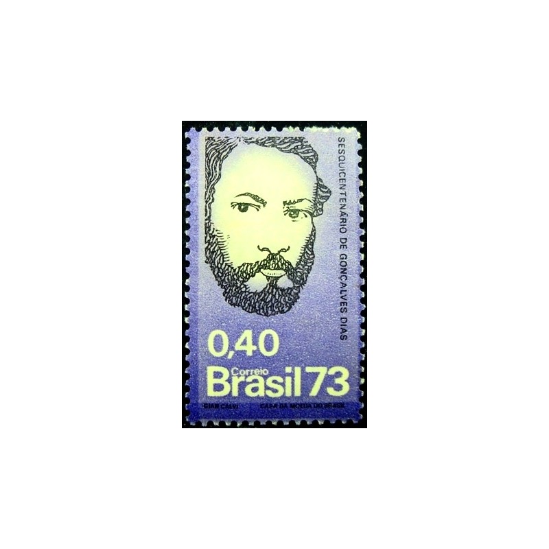 Imagem do selo postal do Brasil de 1973 Gonçalves Dias M anunciado