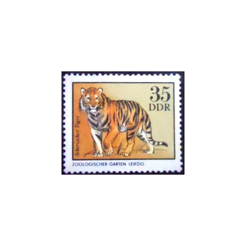 Imagem do selo postal da Alemanha Oriental de 1975 Amur Tiger