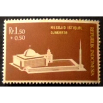 Selo postal da Indonésia de 1962 Construction  Istiqlal Mosque 1,50 anunciada