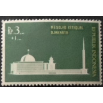 Imagem do selo postal da Indonésia de 1962 Construction  Istiqlal Mosque 3+1 anunciado