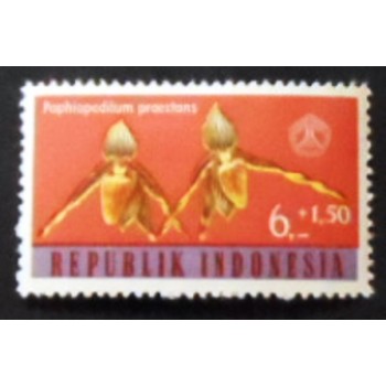 Selo postal da Indonésia de 1962 Paphiopedilum praestans anunciado