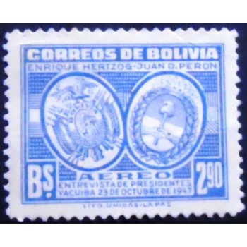 Selo postal anunciado da Bolívia de 1947 Arms of Bolivia and Argentina