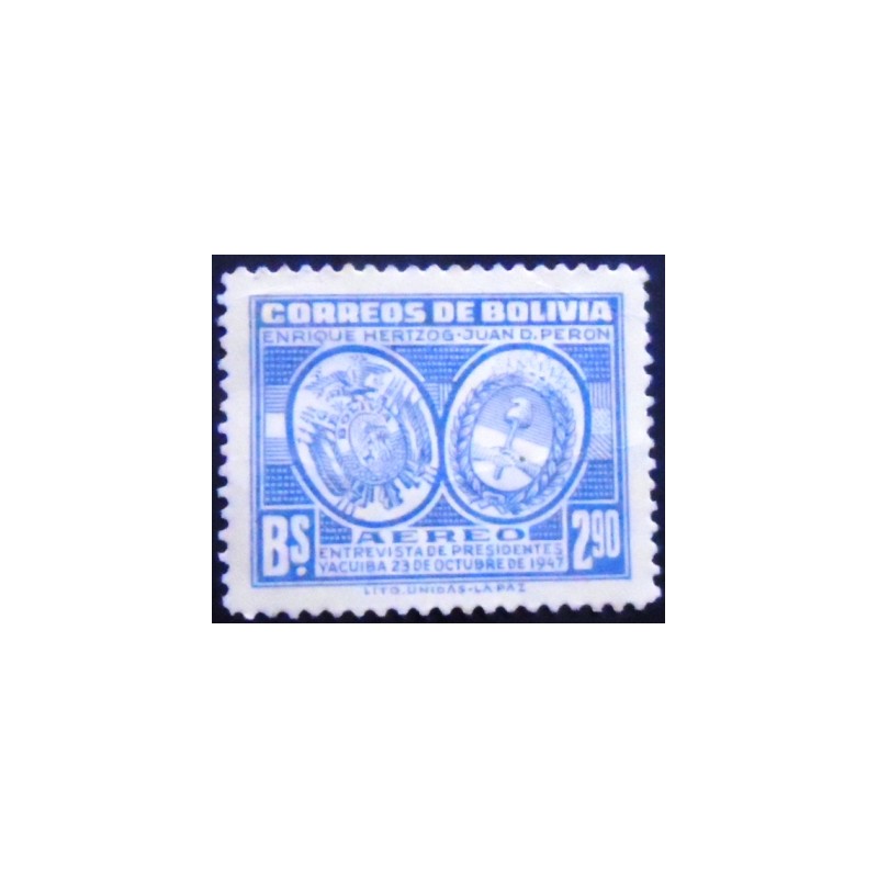 Selo postal anunciado da Bolívia de 1947 Arms of Bolivia and Argentina