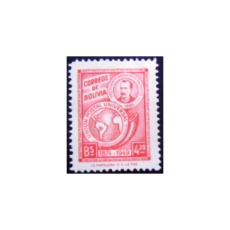 Selo postal anunciado da Bolívia de 1950 Pres. Gregorio Pacheco 4,20 N