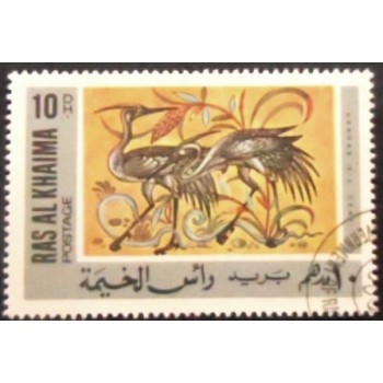 Selo postal de Ras Al Khaima de 1967 Herons. Alī Ibn al-Durayhim al-Mawsilī anunciado