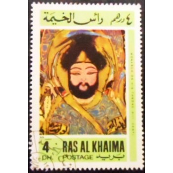 Selo postal de Ras Al Khaima de 1967 Monarch on his throne anunciado