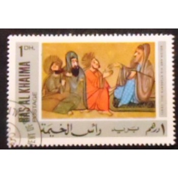 Selo postal de Ras Al Khaima de 1967 Al-Mubashshir ibn Fatik anunciado