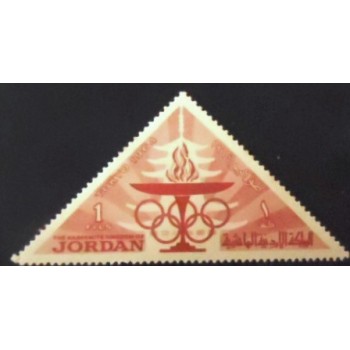 Selo postal da Jordânia de 1964 Olympic torch and Olympic rings 1 anunciado