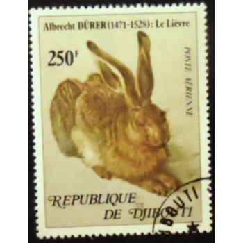 Selo postal de Djibouti de 1978 European Hare by A. Dürer aunciado