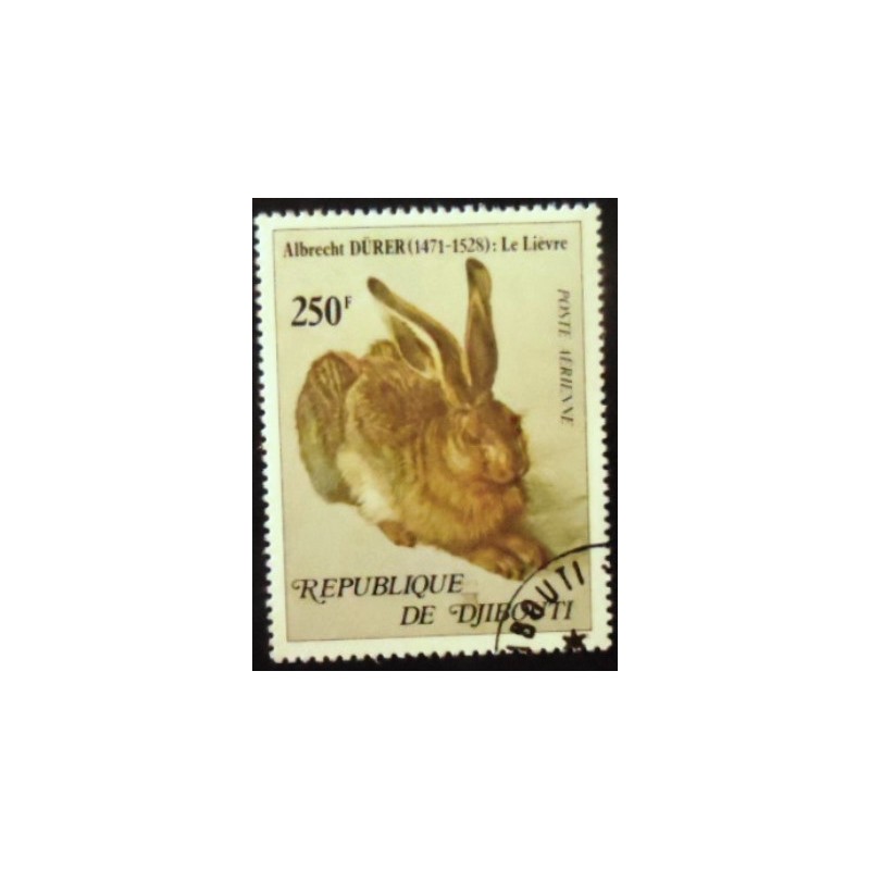 Selo postal de Djibouti de 1978 European Hare by A. Dürer aunciado