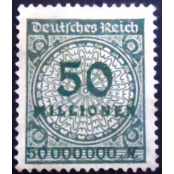 Selo da Alemanha Reich de 1923 Value in Millionen 50 anunciado