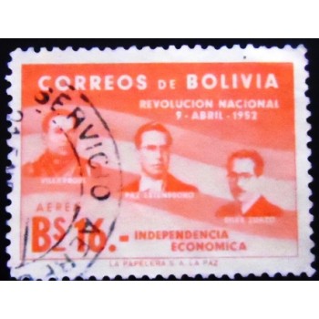Imagem do selo postal anunciado da Bolívia de 1953 G.Villarroel, V.Paz Estenssoro and H.Siles Zuazo16