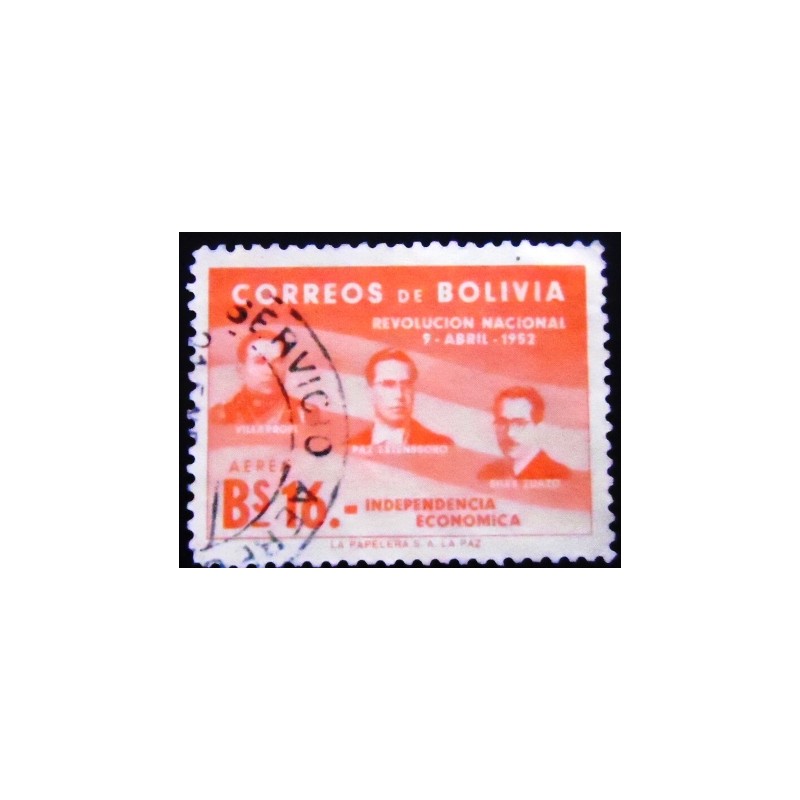 Imagem do selo postal anunciado da Bolívia de 1953 G.Villarroel, V.Paz Estenssoro and H.Siles Zuazo16