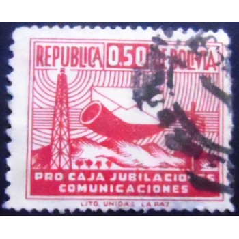 Imagem do selo postal anunciado da Bolívia de 1954 Communications Symbols 50