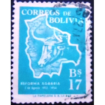 Imagem do selo postal anunciado da Bolívia de 1954 Map of Bolivia 17