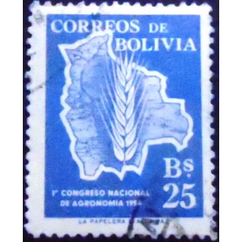 Imagem do selo postal anunciado da Bolívia de 1954 Map of Bolivia 25