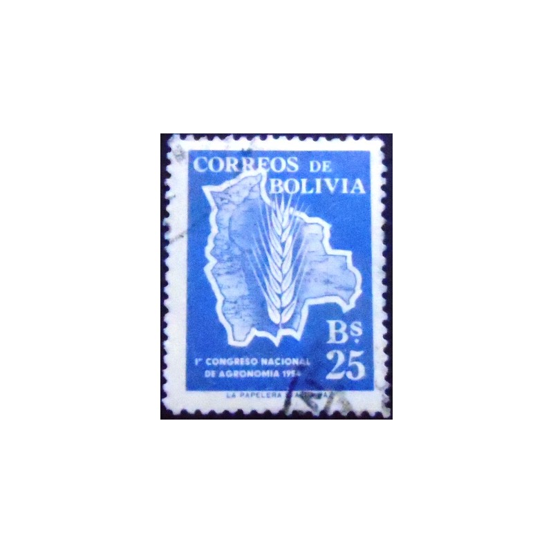 Imagem do selo postal anunciado da Bolívia de 1954 Map of Bolivia 25