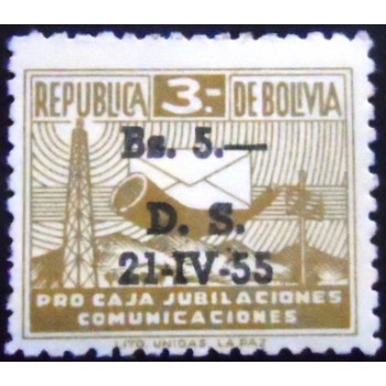 Imagem do selo postal anunciado da Bolívia de 1955 Transport workers 5