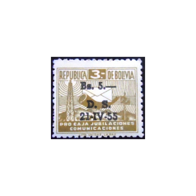 Imagem do selo postal anunciado da Bolívia de 1955 Transport workers 5