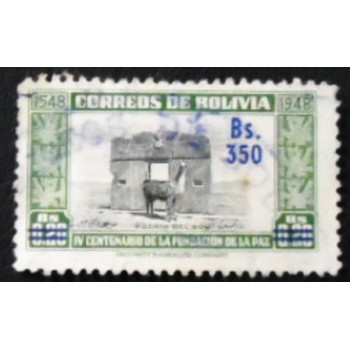 Selo postal da Bolívia de 1957 - Gate of the Sun and Llama anunciado