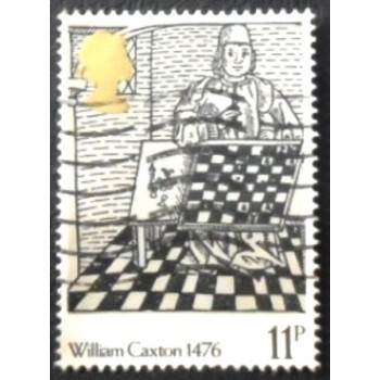 Selo postal do Reino Unido de 1976 William Caxton 1476 anunciado