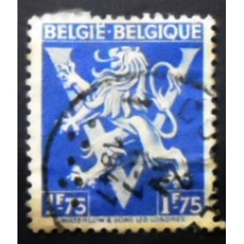 Selo postal da Bélgica de 1944 Heraldic Lion with V anunciado