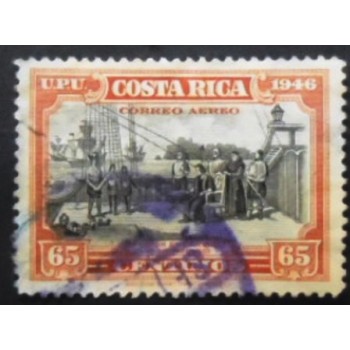 Selo postal da Costa Rica de 1947 Colon en Cariari anuunciado