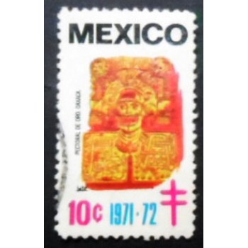 Selo postal do México de 1971 Pectoral de Oro Oaxaca anunciado
