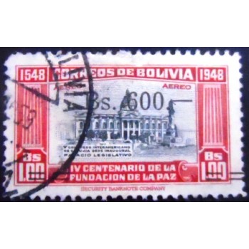 Imagem do selo postal anunciado da Bolívia de 1957 Legislative Palace 600