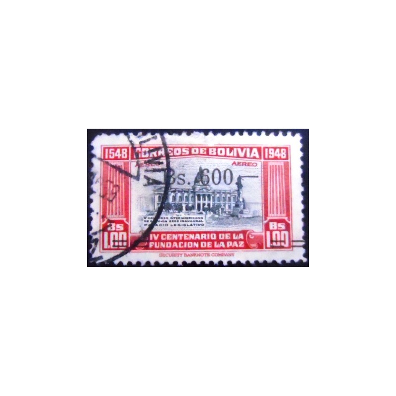 Imagem do selo postal anunciado da Bolívia de 1957 Legislative Palace 600