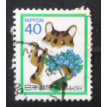 Selo postal do Japão de 1988 Cat and letter anunciado