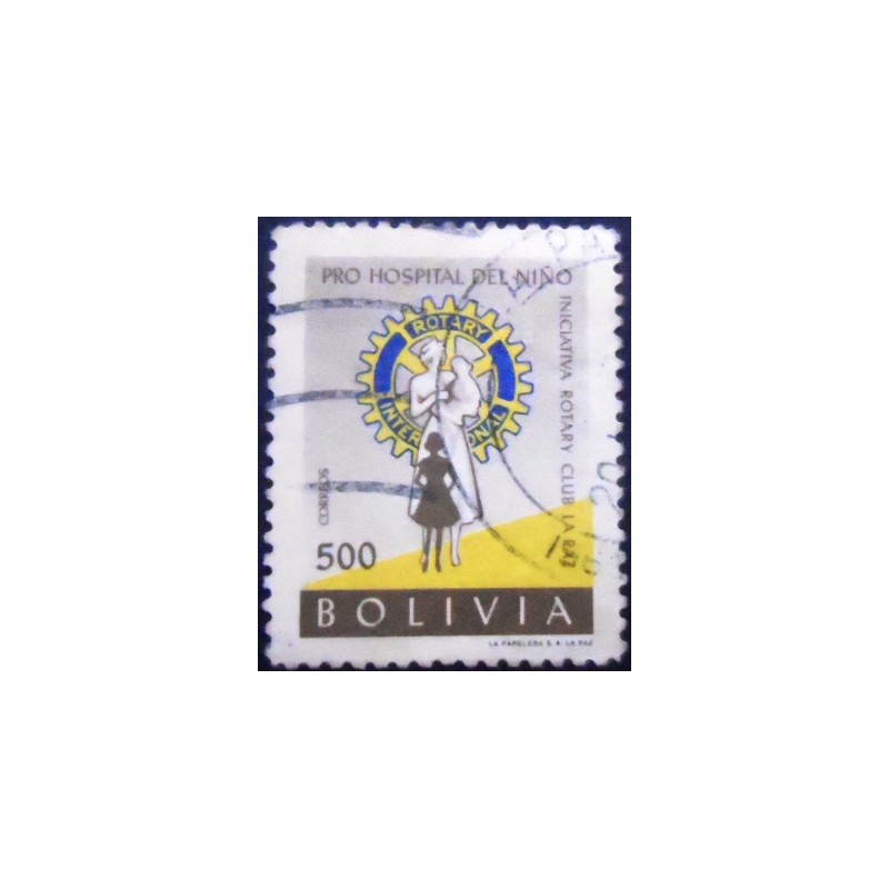 Selo postal da Bolívia de 1960 Rotary Emblem and nurse with children 500