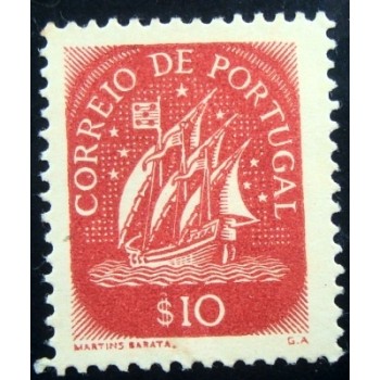 Selo postal de Portugal de 1943 Caravel  $10 N anunciado