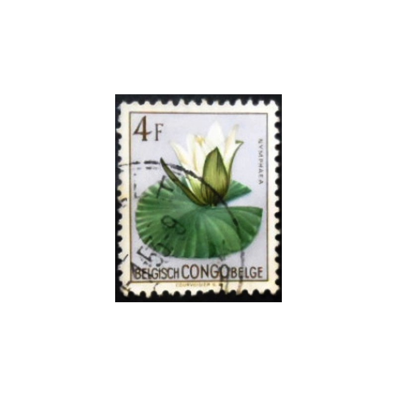 Selo postal do Congo Belga de 1952 Nymphaea maculata anunciado