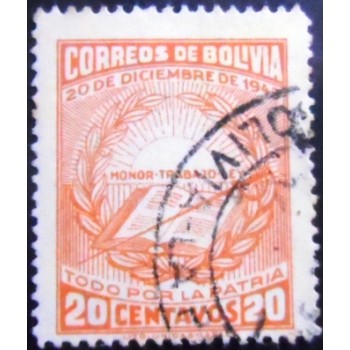 Selo postal da Bolívia de 1944 Honor, Work, Law