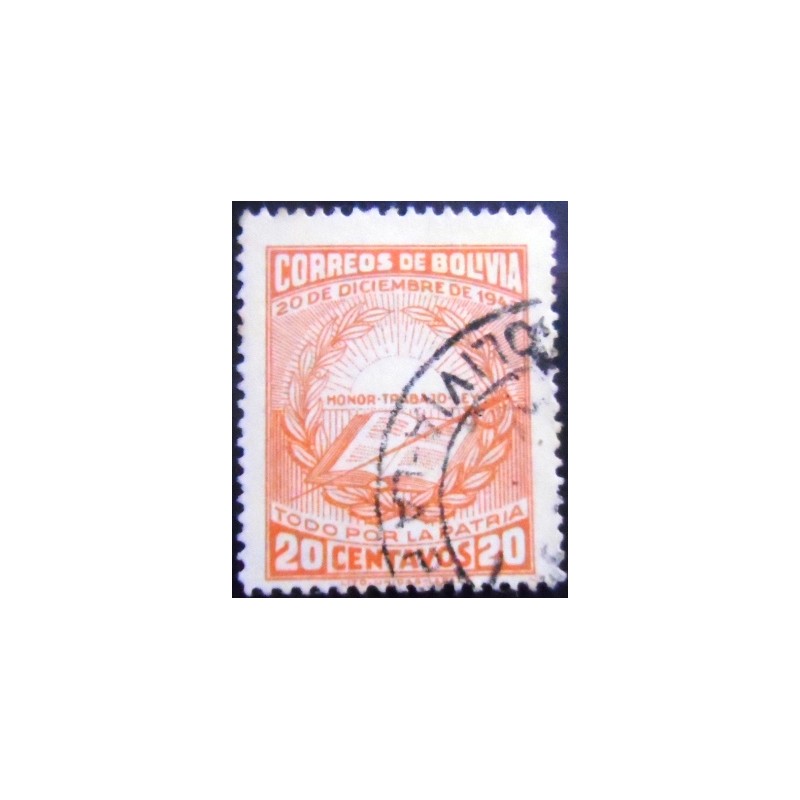 Selo postal da Bolívia de 1944 Honor, Work, Law