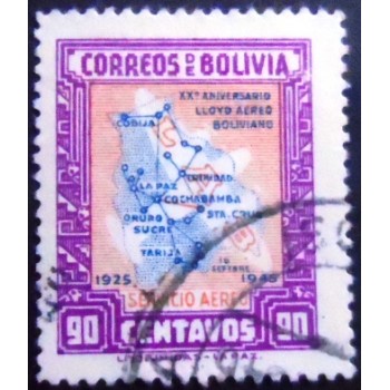 Selo postal da Bolívia de 1945 Map of Bolivian Air Lines