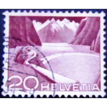Imagem similar à do selo postal da Suiça de 1949 Grimsel Reservoir type II U
