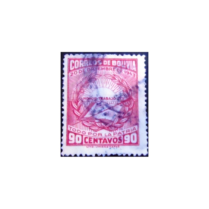 Selo postal da Bolívia de 1945 Honor, Work, Law 90