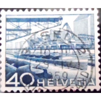 Imagem similar à do selo postal da Suíça de 1949 - Rhine Harbor Basel 40 U