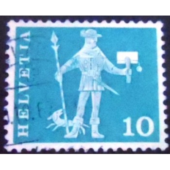 Imagem similar à do selo postal da Suiça de 1960  Messenger of Schwyz 10