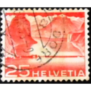 Imagem similar à do selo postal da Suíça de 1949 Dam near Melide