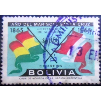 Selo postal da Bolívia de 1966 Flags of Bolivia and Peru