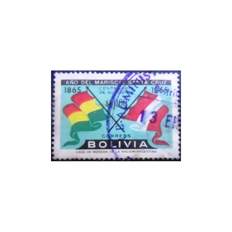 Selo postal da Bolívia de 1966 Flags of Bolivia and Peru