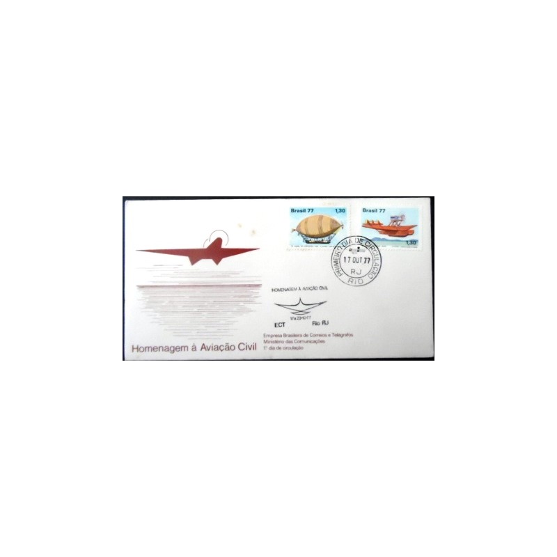 FDC Oficial nº 135 de 1977 Homenagem Aviação Civil