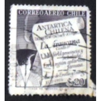 Imagem similar à do selo postal do Chile de 1958 Antarctic Map and La Araucana