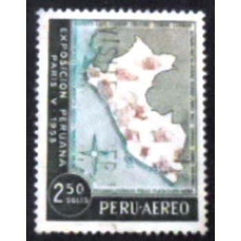 Selo postal do Peru de 1958 Map of Peru showing national products