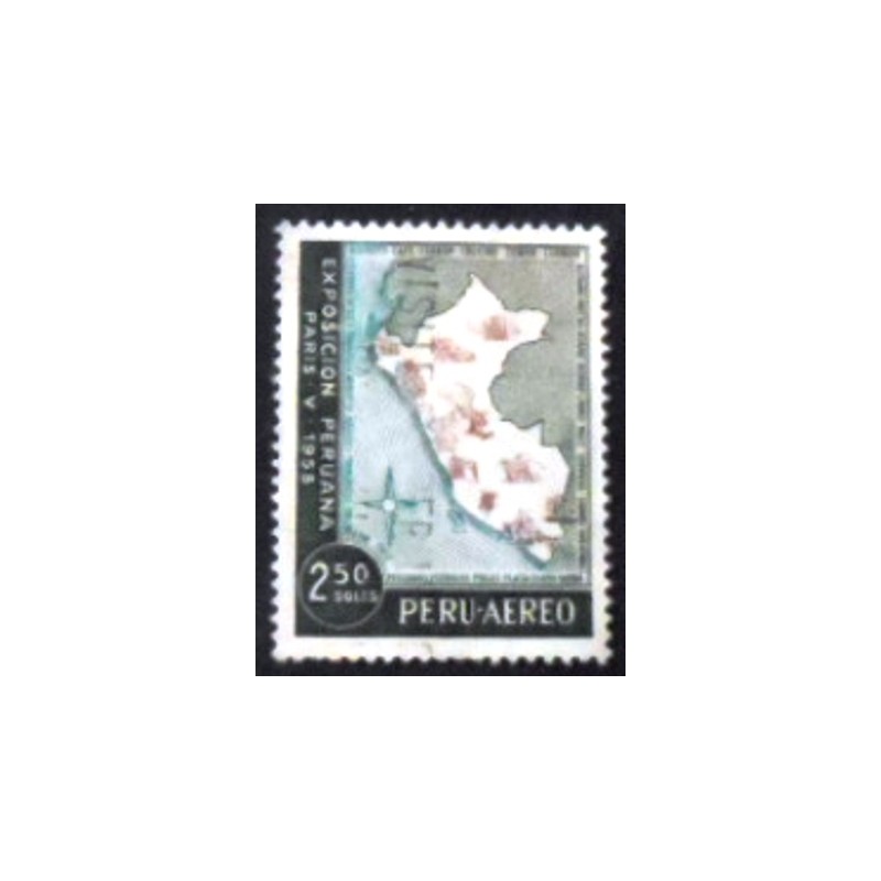 Selo postal do Peru de 1958 Map of Peru showing national products