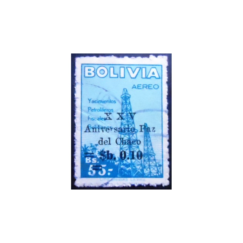 Selo postal da Bolívia de 1966 Paz of Chaco surcharge 10